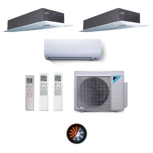 Ar Condicionado Multi Split 3 Ambientes 24000 Btus Inverter Advance Daikin com 1 Hi Wall 9000 e 2 Cassetes Uma Via 12000 e 18000 Quente Frio 220V