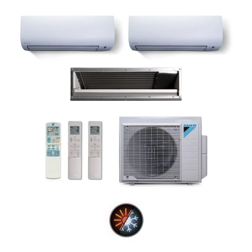 Ar Condicionado Multi Split 3 Ambientes 24000 Btus Inverter Advance Daikin com 2 Hi Wall 9000 e 1 Duto 20000 Quente Frio 220V