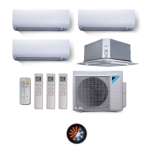 Ar Condicionado Multi Split 4 Ambientes 28000 Btus Inverter Advance Daikin com 3 Hi Wall 9000 e 1 Cassete Quatro Vias 18000 Quente Frio 220V