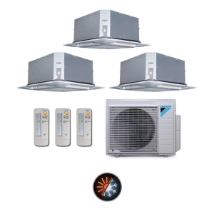Ar Condicionado Multi Split 3 Ambientes 24000 Btus Inverter Advance Daikin com 2 Cassetes Quatro Vias 9000 e 1 de 12000 Quente Frio 220V