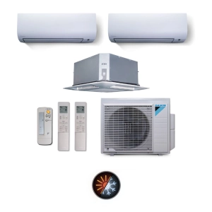 Ar Condicionado Multi Split 3 Ambientes 28000 Btus Inverter Advance Daikin com 2 Hi Wall 9000 e 1 Cassete Quatro Vias 20000 Quente Frio 220V